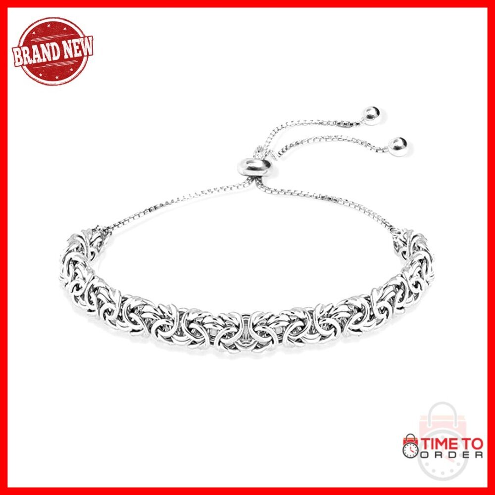 Adjustable Sterling Silver Byzantine Chain Bracelet with Bolo Closure